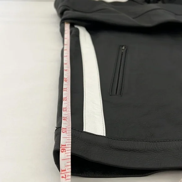 *CUSTOM* Mens Black Cafe Racer Leather Jacket With White Stripes Size L - Picture 13 of 15